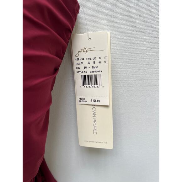 Profile by Gottex Shirred Front One Piece Swimsuit Merlot  Size US 16 NWT - Picture 2 of 9